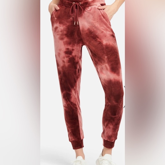 BEBE‎ plush LOGO dark red burgundy TIE DYE velour JOGGER size XL brand new - Picture 1 of 13